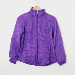 Three Hearts Windbreaker Jacket Purple Leopard Print Full Zip Rouched Front Sz S